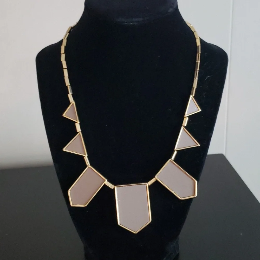 House of Harlow 1960 Geometric 5 Station Statement Necklace Goldtone Leather